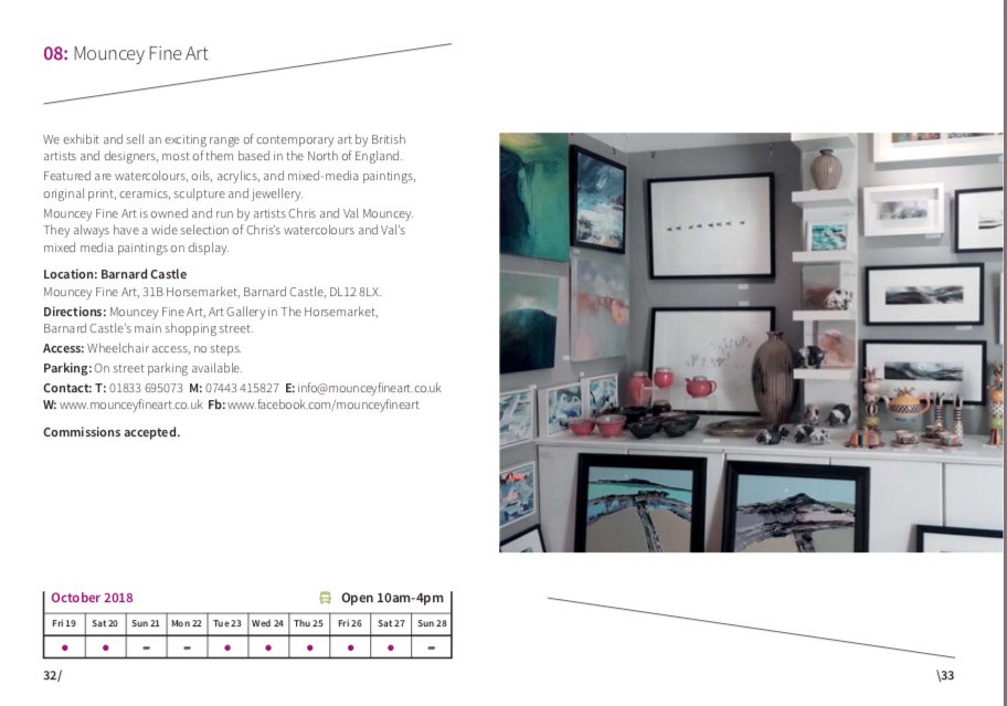 In #BarnardCastle tomorrow you can visit the studios of @Anns_paintings Rachel Scott, Jo Van Kampen and Mouncey Fine Art gallery <a href="/chrismouncey/">Chris Mouncey</a>