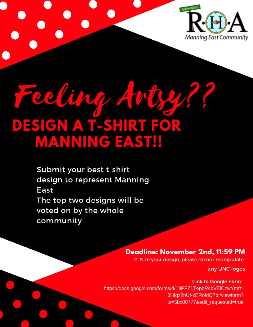 UNCManningEast's tweet photo. We’re extending the t-shirt design deadline to November 2nd! https://t.co/WigR5UHDFl https://t.co/yLZ4p0HCZE