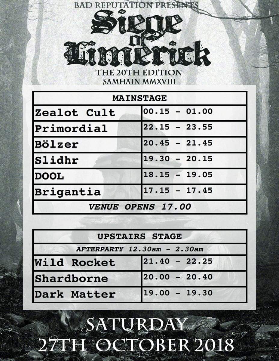 dark_matterIRE's tweet photo. TOMORROW!
The #SiegeOfLimerick, Day 1 - join us Upstairs in @mydolans at 7pm
@BadRepIreland #IrishMetal #PostMetal #Instrumental #DoomMetal #HeavyMetal #Limerick #Metal #BadReputationIreland #Primordial #Bolzer #Slidhr #Dool #ZealotCult #Shardborne #WildRocket #Brigantia https://t.co/VIhrWt0wG7