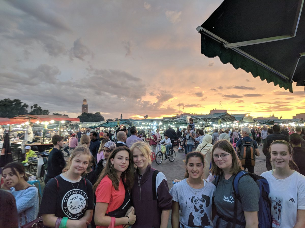 What a day in Marrakech - souking, culture at the Bahia palace, then when the Medersa Ben Youssef was closed we found an art exhibition, and then visited the Musée du Marrakech. And check out the sunset! #WHSMorocco18
