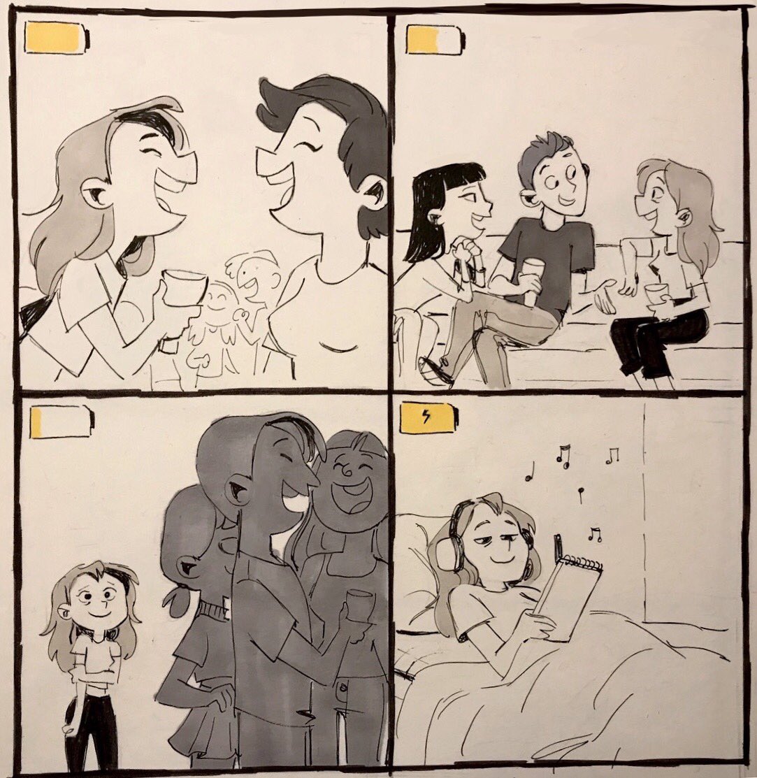 I realize the “introverted person needs to charge from social situations” trope is really overused in all kinds of formats, but it felt specially accurate for these past few days. Day 26. #Inktober #Inktober2018