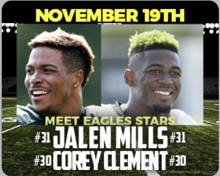 GCWPA's tweet image. Just a reminder, NOV 19th Philadelphia Eagles players Jalen Mills and Corey Clement will be coming to GameChangerWorldPA for some Monday Night Football! Buy tickets now on our website or through our events on Facebook! #flyeaglesfly #eagles #wildcat #football #lehighvalley