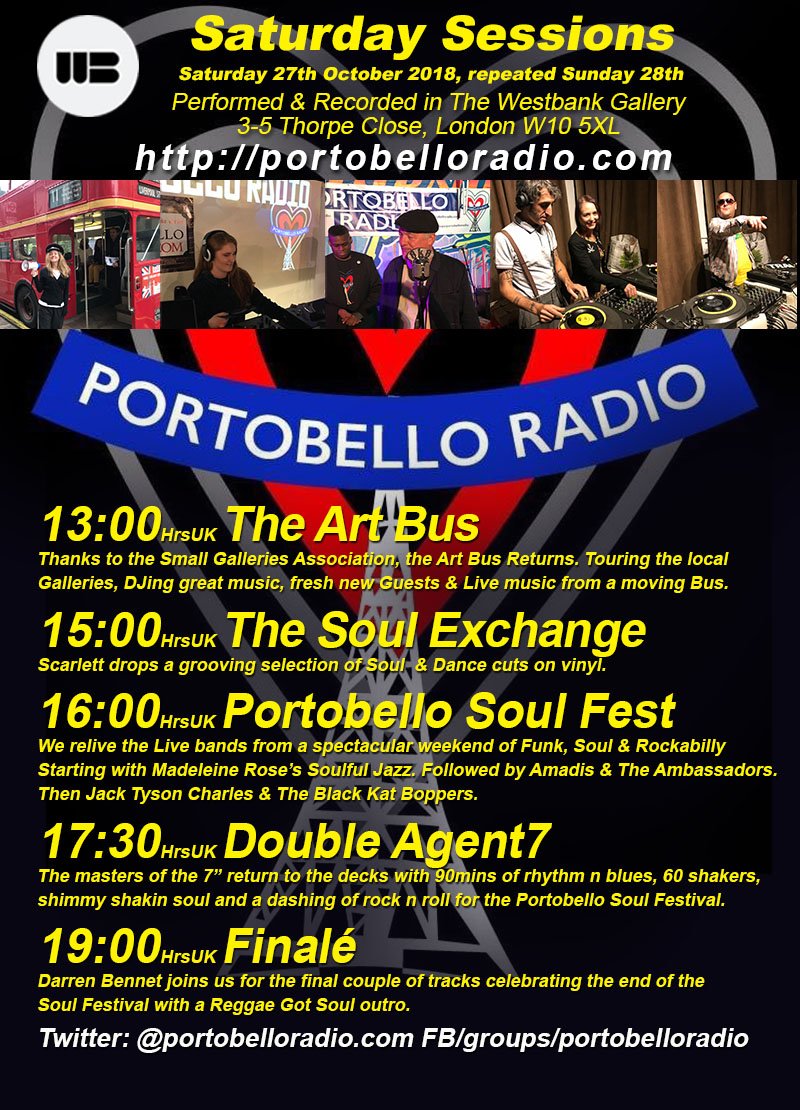 PortobelloRadio's tweet photo. #SaturdaySessions starts with #live #Artbus, then revisits the #PortobelloSoul weekend with recordings of @MadeleineWitney @Jack_T_Charles @BlackKatBoppers. @ScarlettOMalley Djs &amp; @DjsDoubleAgent7. #TuneIn or #JoinIn https://t.co/5ZlFF0fNxb https://t.co/1qZ7UVpkv4