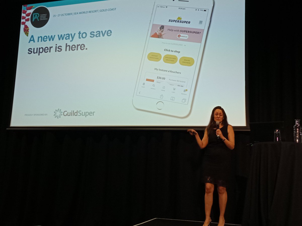 PharmGuildAus's tweet photo. Melinda Di Vita launches #SUPERSUPER, an exciting new product from GuildSuper at the Pharmacy Assistants National Conference on the Gold Coast. #PA2018 https://t.co/NDpOfjWKMF