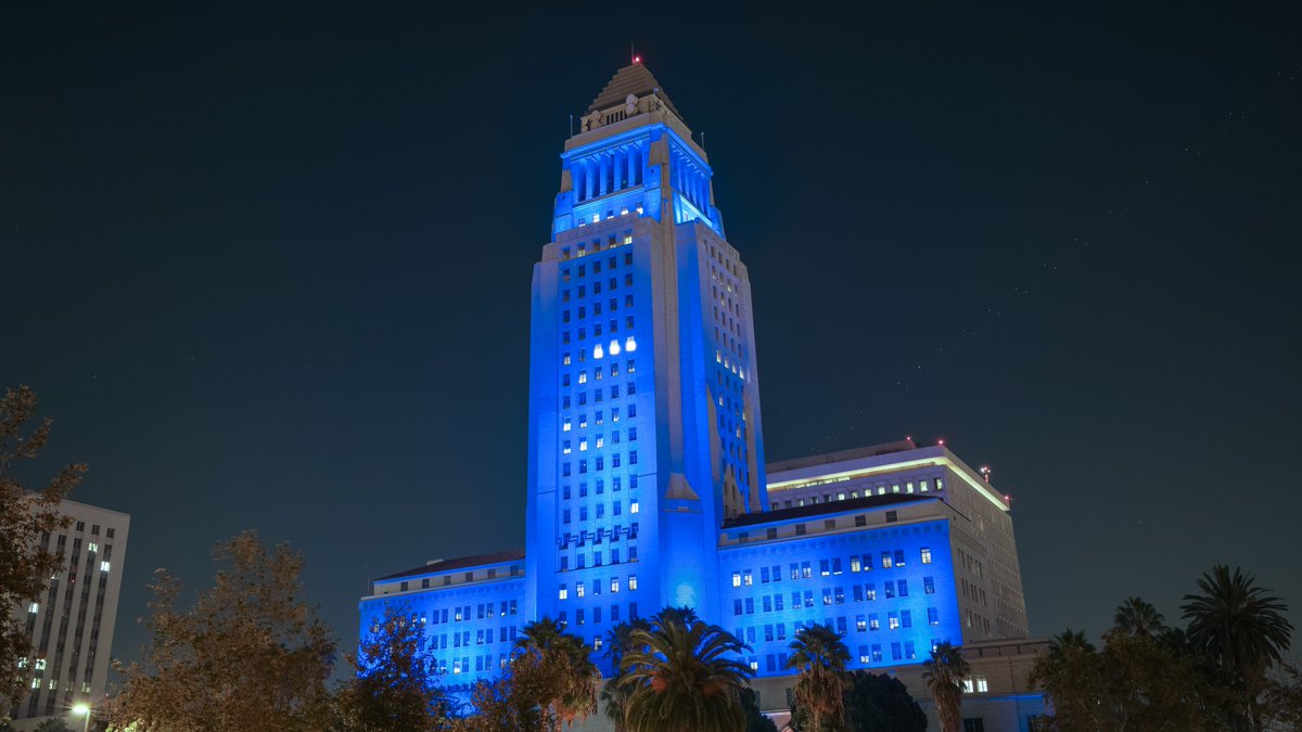 City Hall sporting <a href="/Dodgers/">Los Angeles Dodgers</a> blue. #LADetermined