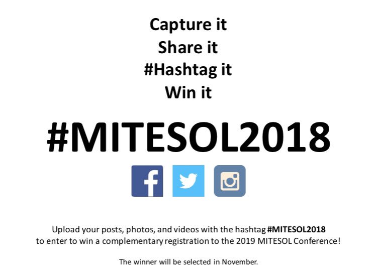 mitesol's tweet photo. What did you learn? 
What inspired you?
Post about your conference experience with the #MITESOL2018 hashtag to have a chance to win a free registration to the 2019 MITESOL Conference! 
*Posts should be public to be entered.
*Winner will be selected in November. https://t.co/NzJ31p7yIh