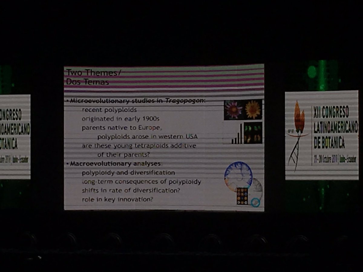 Lagomarsino_L's tweet photo. Pam Soltis is telling us how the @soltislab has link micro- and macroevolutionary consequences of #polyploidy, with a focus on #Tragopogon. #VIICLB2018 #CLB2018 https://t.co/1vSqpOj9w0