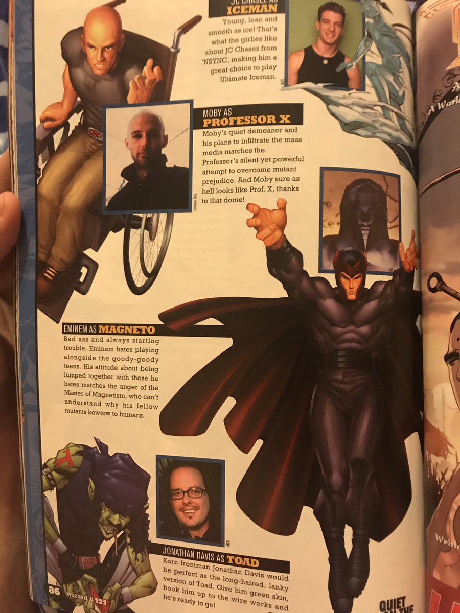 PeterMelnick's tweet image. From an issue of Wizard Magazine circa October 2001. This is so early 2000s it hurts. #Xmen #Marvel #numetal