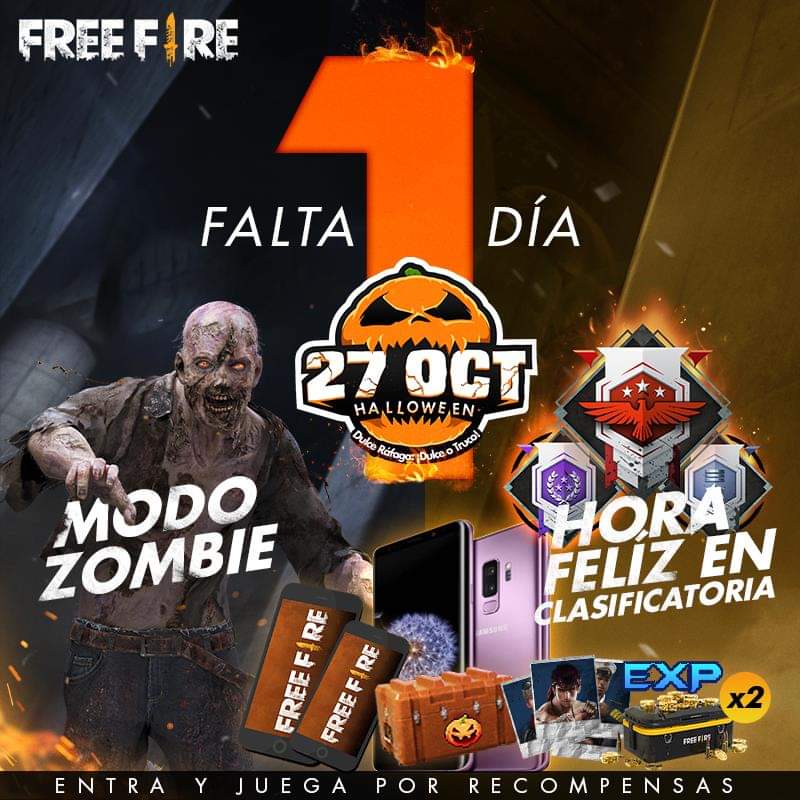 🎃💀¡ESTAMOS A 1 DÍA DE CELEBRAR #HALLOWEEN!🎃💀

¡No debes de perder todas las sorpresas que tenemos para ti! 😱
Podrás ganar un Samsung GalaxyS9, subir tu rango, jugar Modo Zombie, subir tu nivel ¡y muchas sorpresas más!👻

🔔Activa las notificaciones🔔
#FreeFireES #FFHalloween