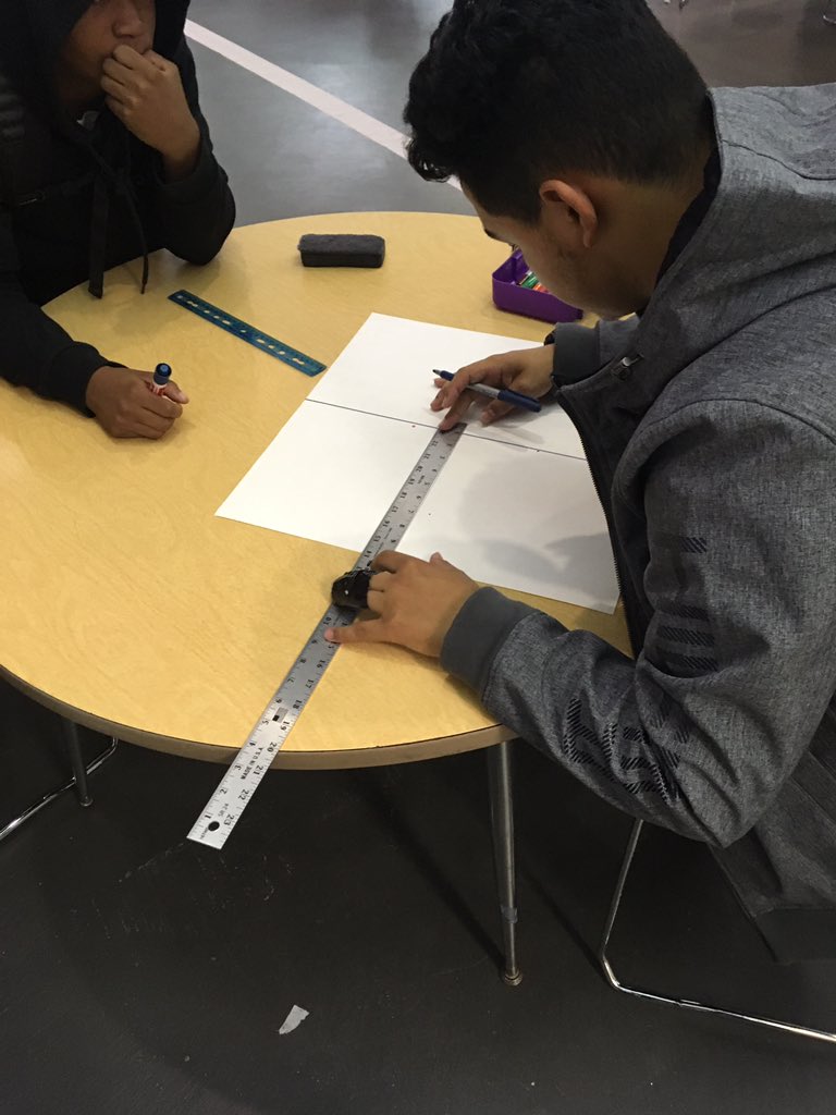 MrKERBLE's tweet photo. @MrPuzzleMath kids measured the cafeteria and had them cut squares in half... thanks again! https://t.co/6SzqUntQ3m