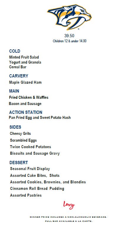 ClubPatronNash's tweet photo. Don’t miss out on our Famous Bloody Mary Bar tomorrow located on the suite level of Bridgestone Arena!  Two locations!  Inside Patron Platinum Club and also around the corner at Pucks and Pints!  Open to all guests !!
Take a look at our brunch menu too!
@PREDSident https://t.co/RXG9NlOhgk