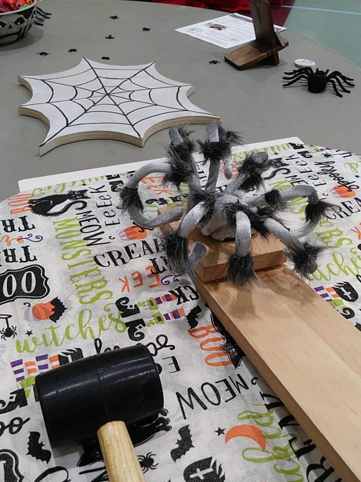 DovetailWkshop's tweet photo. Ready for little goblins to play our Jumping Spider game at the Big Brothers Big Sisters Spookout carnival! @BBBSA #Albuquerque #carnivalgame #trickortreat #Halloween https://t.co/loU17Nma4O