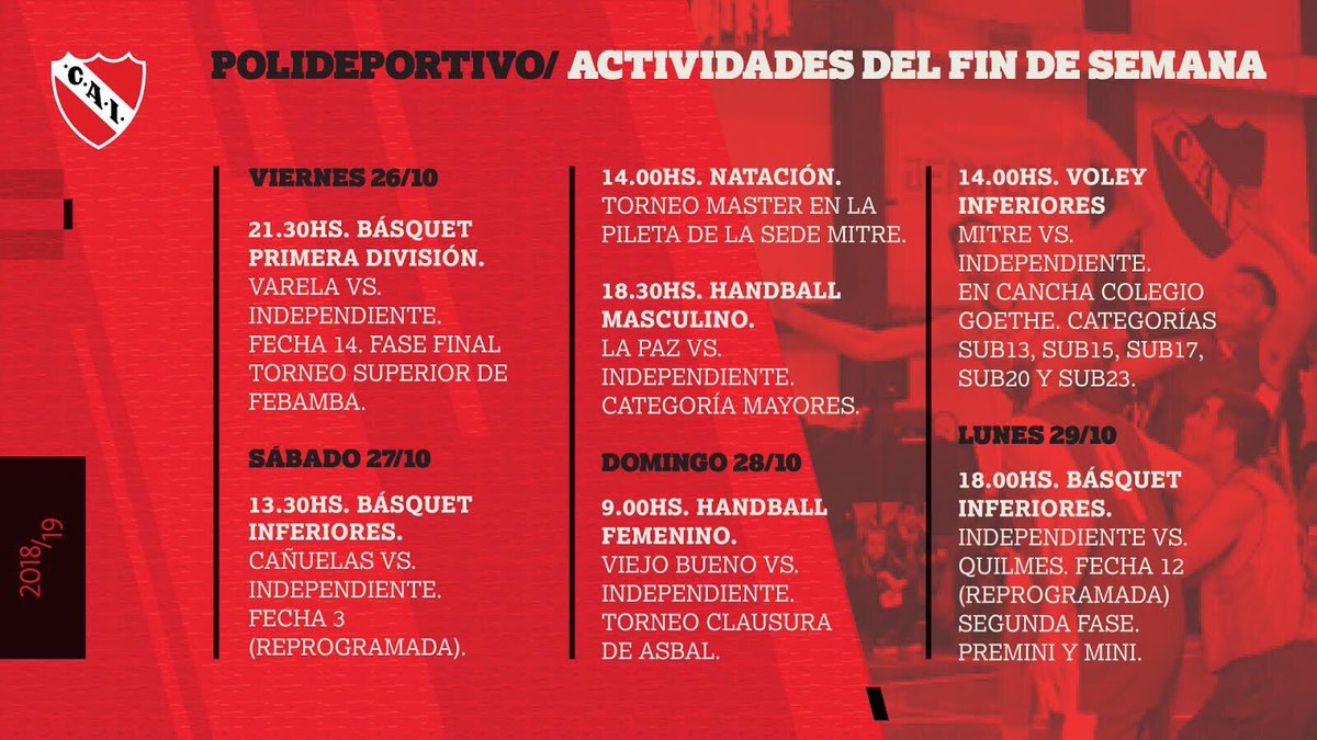 Polideportivo: Agenda del fin de semana