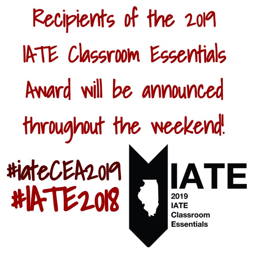 IATENow's tweet photo. Recipients of the 2019 IATE Classroom Essentials Award will be announced throughout the weekend!  #iate2018 #IATEcea2019 https://t.co/iv35GxOGiD