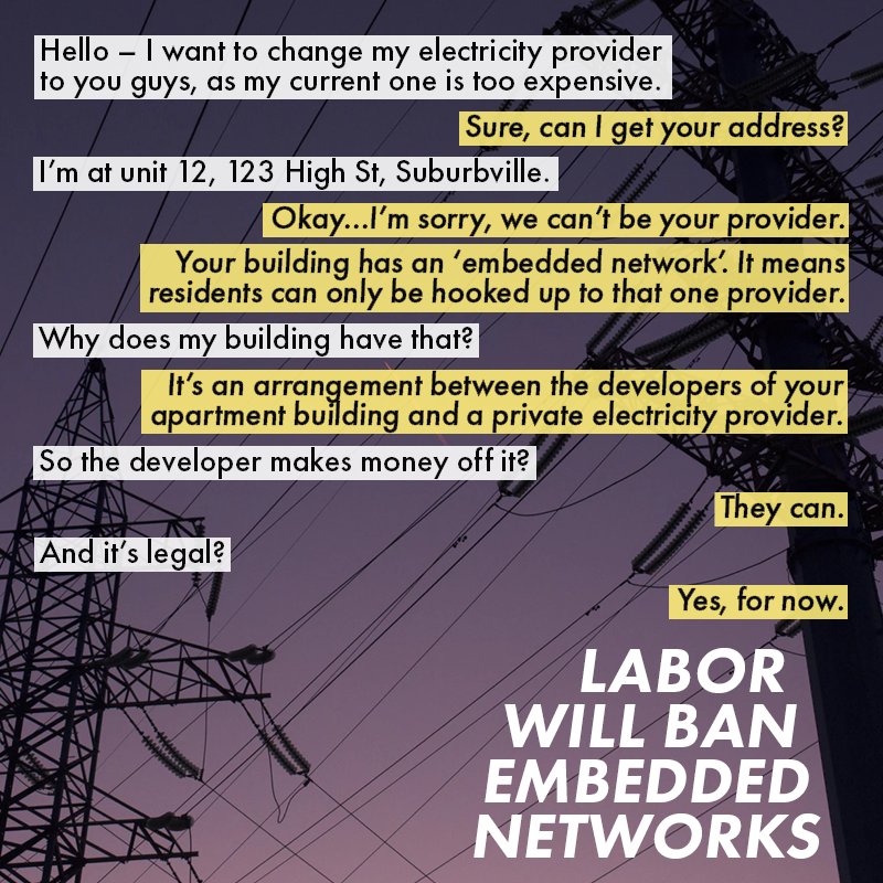 Martin__Foley's tweet photo. Residents in Southbank, along St Kilda Road and in Fishermans Bend will know too well it's near impossible to change their energy supplier to keep costs down. That's why Labor will ban embedded networks #springst https://t.co/KrzCKaK9GA
