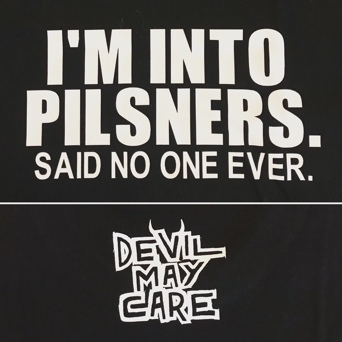 devilmaybeer's tweet photo. Are you into Pilsners? Good, neither are we. Show off your flavour-cred with a slick new DMC T-shirt! Available now at the brewery. #BrewItTo11 https://t.co/26RQgmBF9k