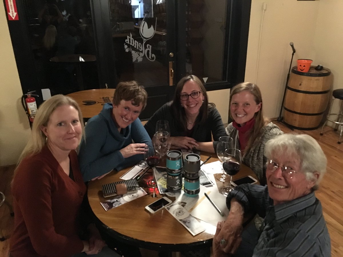 flaglib's tweet photo. Check out our winning team at the inaugural #WinesandSpines! They won in a sudden death round of Hallo-Wine trivia so fun it was scary. Go Comp Queens! #FlagLife #FlagLibrary https://t.co/6jUmJ1EGbp