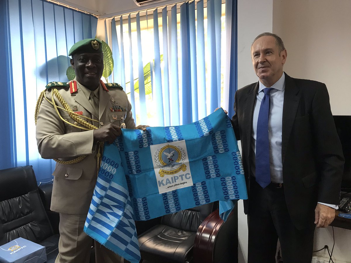 DMcLachlanK's tweet photo. Delighted to welcome General Aryeetey, Deputy Commandant of #KAIPC to #UNIOGBIS for discussion on support for #Guinea_Bissau to rejoin UN peace keeping. Great to have the Kofi Annan Intl Peace Training Centre as a partner for security and peace building. https://t.co/6oPcRgVL2y