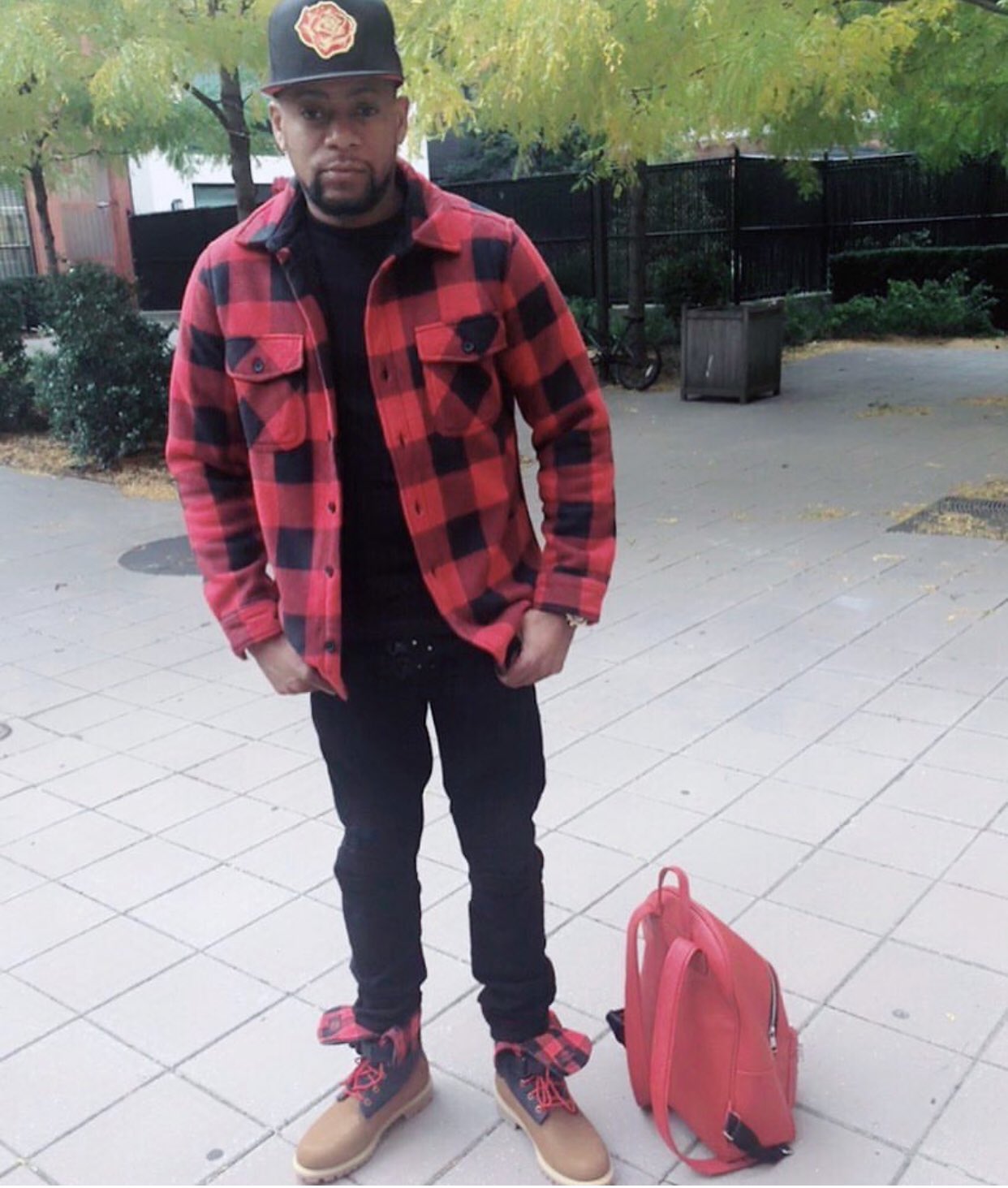 red and black lumberjack timberland