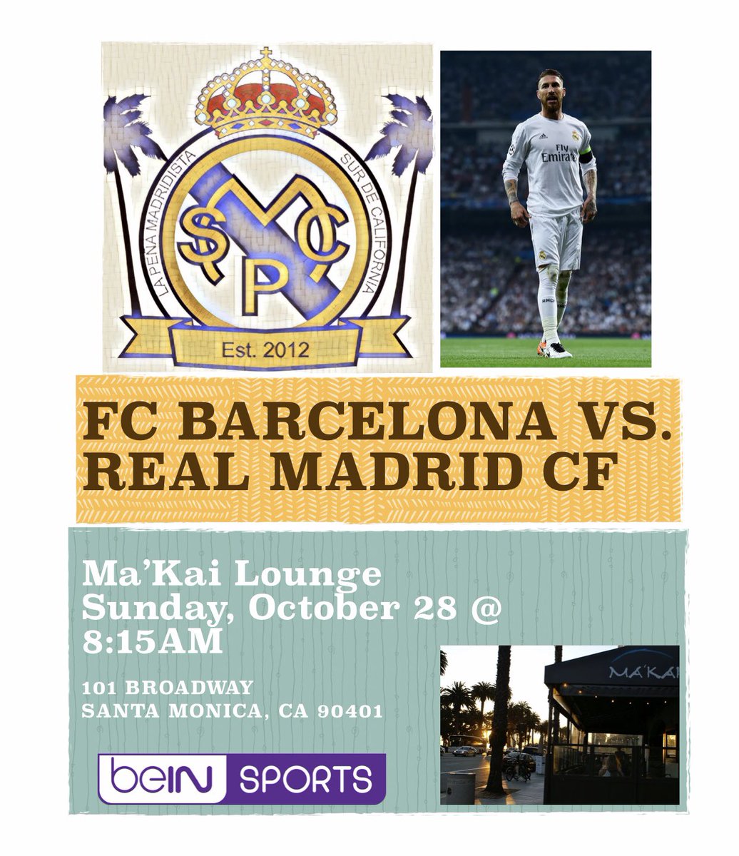 RmSurCalifornia's tweet photo. Come join us this Sunday for El Clásico @MakaiLounge they will be opening at 8am! See you there! https://t.co/xiJTmCqxlk