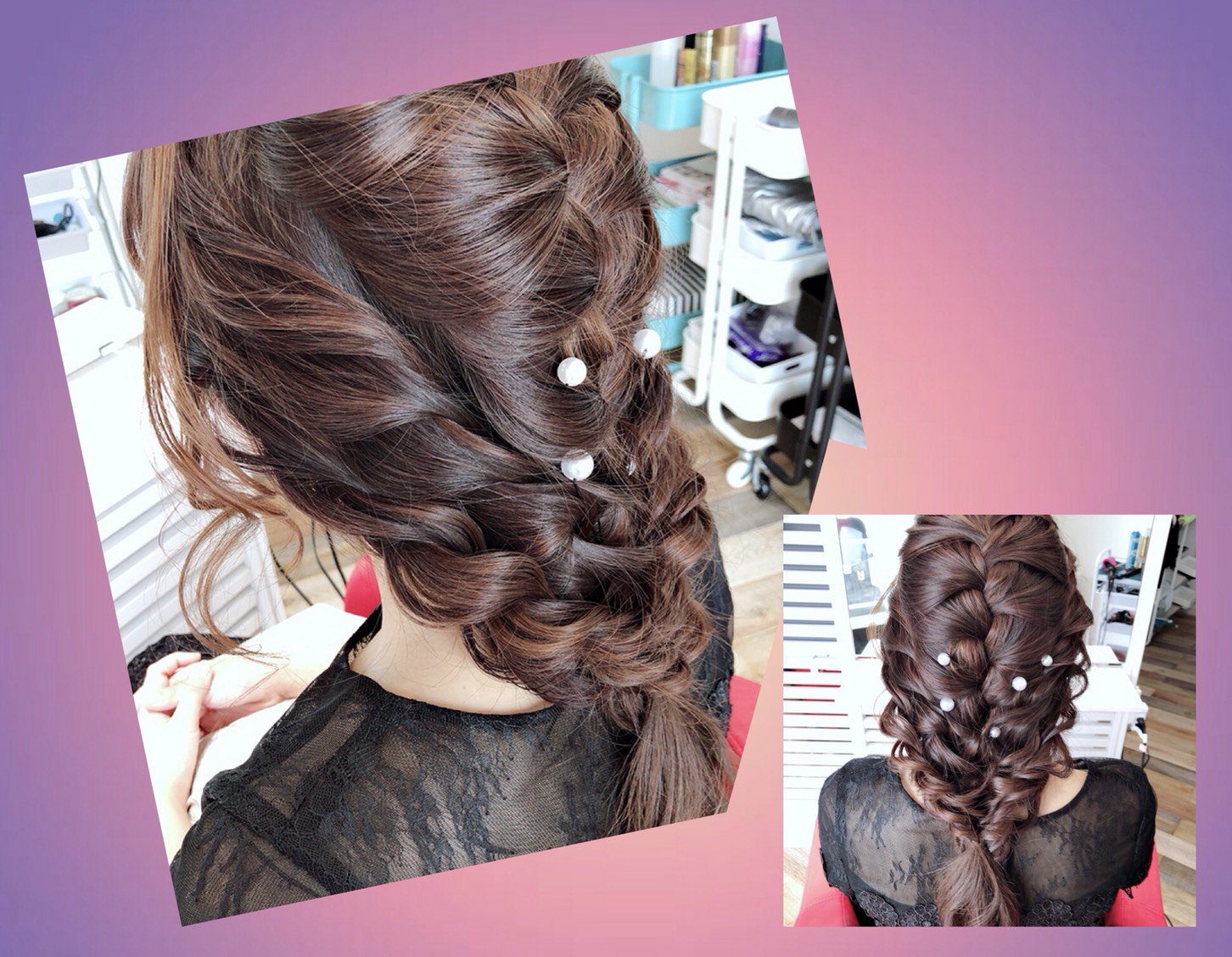 Hairroom Nopi 早朝ヘアセットも受け付けておりますのでお気軽にご相談ください お日にちだけでもわかれば早めにご連絡ください W ﾉ 飾りに使ったパールピンは組み合わせ自由 ５本300円で販売しております ヘアセット ヘアアレンジ 遠賀美容室