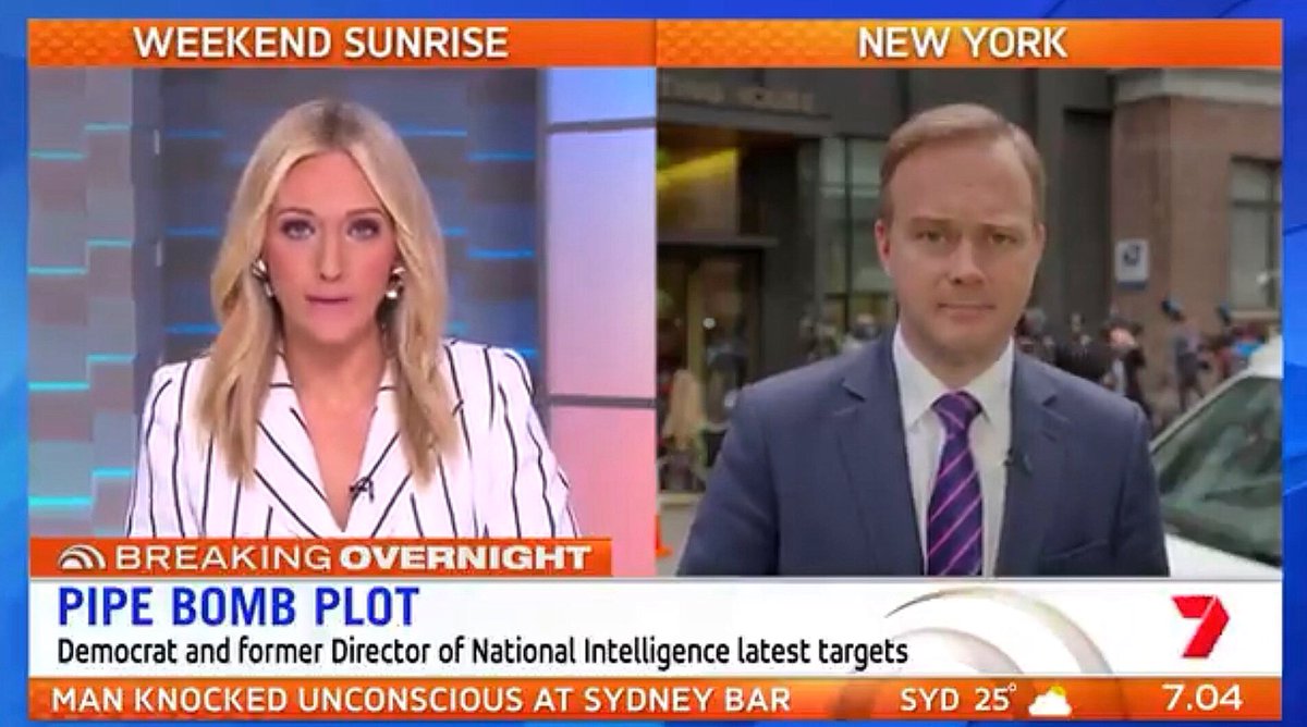 DanTVusa's tweet photo. More dramatic developments in the US mail bomb story - Great to provide HD live shots for Australia’s No.1 morning show @sunriseon7 via my @LiveU #LU200 from New York to Oz. Always good to work with @Channel7 https://t.co/afBi8BJlvv