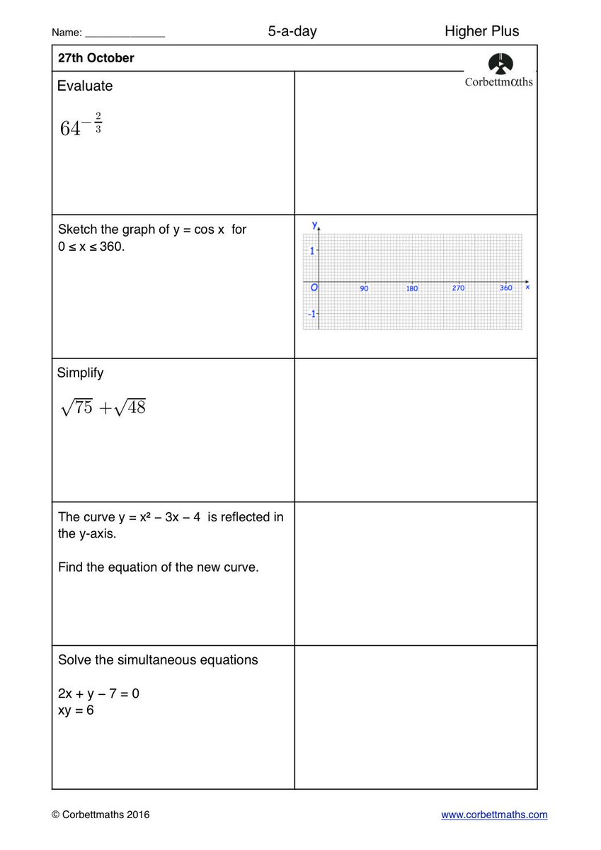 Corbettmaths's tweet photo. Studying for Higher GCSE Maths? Try today's Foundation Plus, Higher &amp; challenging Higher Plus #maths5aday answers: https://t.co/y0pzhCfwdz https://t.co/Gyr4EsxQ5u