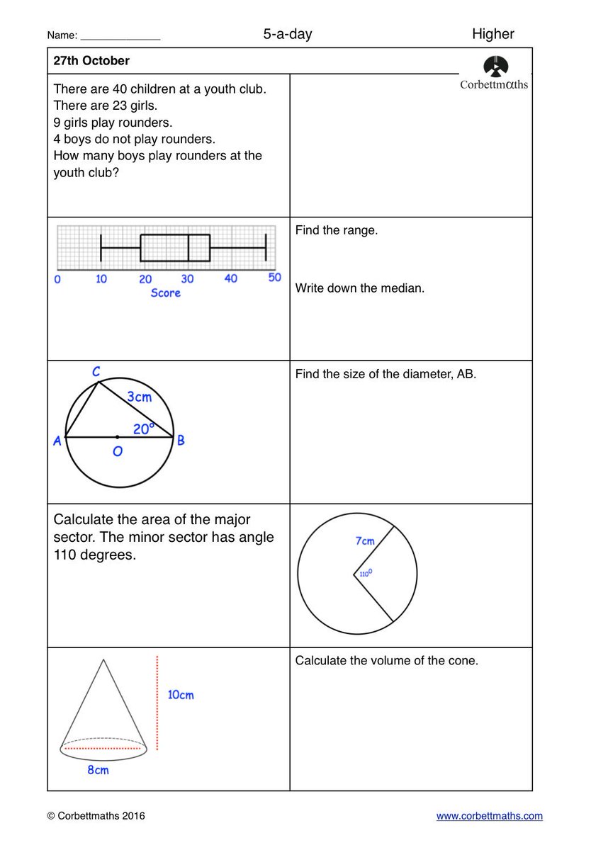 Corbettmaths's tweet photo. Studying for Higher GCSE Maths? Try today's Foundation Plus, Higher &amp; challenging Higher Plus #maths5aday answers: https://t.co/y0pzhCfwdz https://t.co/Gyr4EsxQ5u
