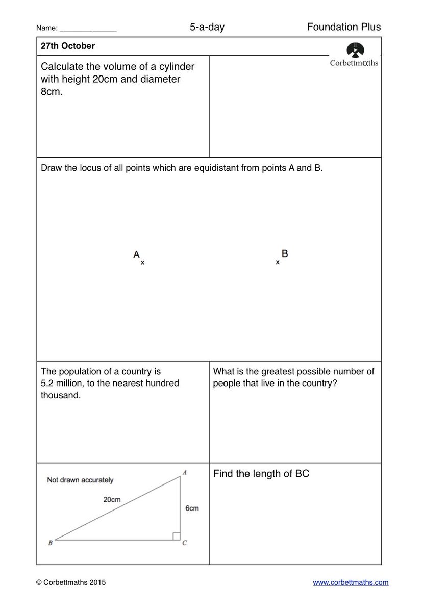 Corbettmaths's tweet photo. Studying for Higher GCSE Maths? Try today's Foundation Plus, Higher &amp; challenging Higher Plus #maths5aday answers: https://t.co/y0pzhCfwdz https://t.co/Gyr4EsxQ5u