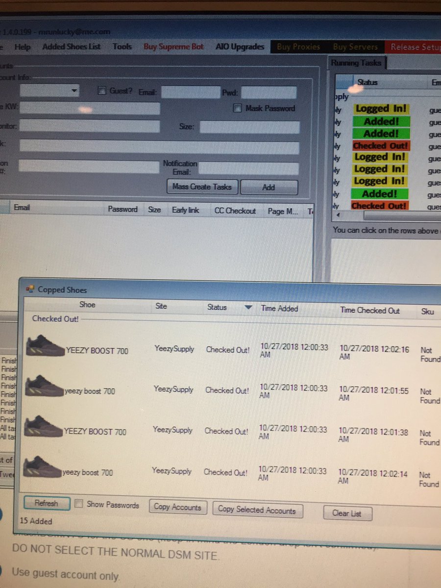mr_5pencer's tweet image. Easy cop. Only wanted 1 pair for personal ended up with 5.  Now let’s see if I get canceled......

Bot: @ANB_AIO 
Proxies: @Soleproxy 
Cook group: @KDGslack (thanks for the heads up on the password page going live)
Server: Personal
