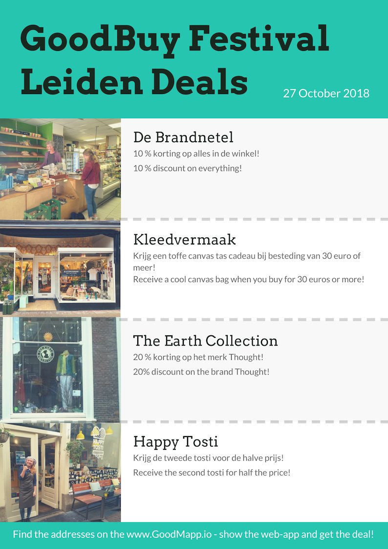 goodmapp's tweet image. Today is the day! 😍 Kom je ook op deze herfstige dag naar #Leiden? Vandaag zijn hier allemaal leuke, duurzame aanbiedingen bij mooie ondernemingen! #SocEnt #duurzaam #sustainableshopping #duurzaamwinkelen