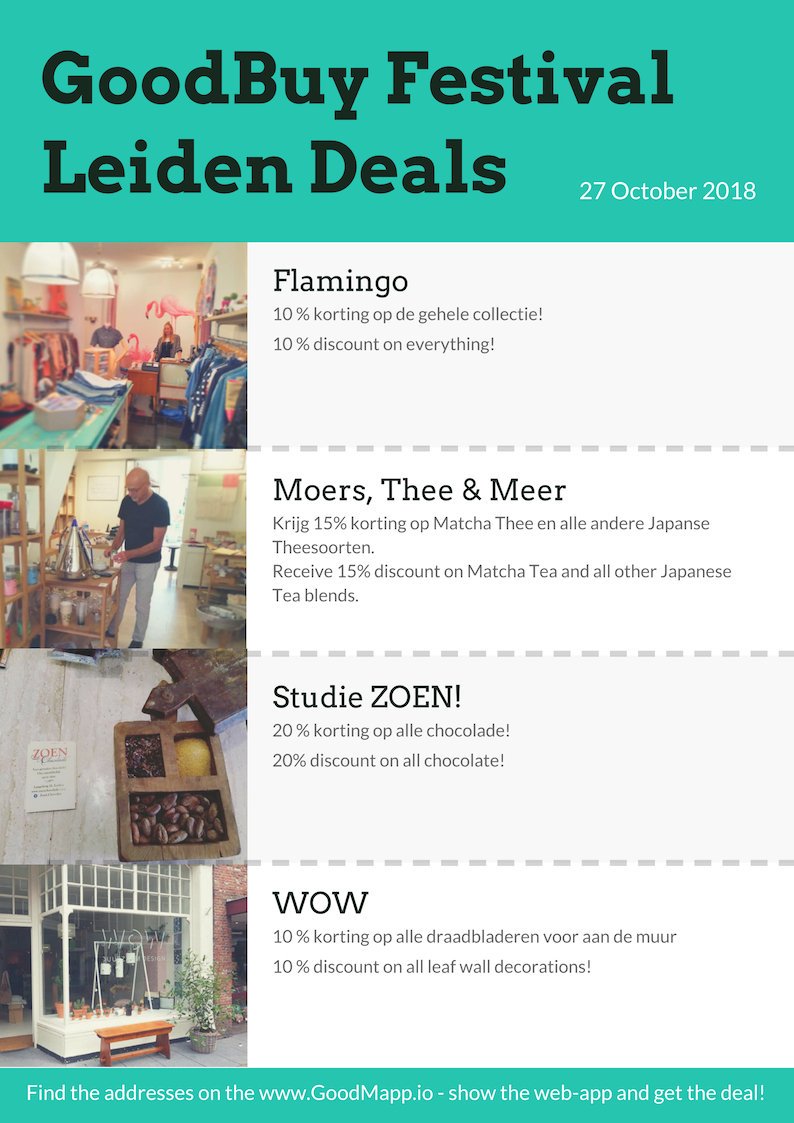 goodmapp's tweet image. Today is the day! 😍 Kom je ook op deze herfstige dag naar #Leiden? Vandaag zijn hier allemaal leuke, duurzame aanbiedingen bij mooie ondernemingen! #SocEnt #duurzaam #sustainableshopping #duurzaamwinkelen