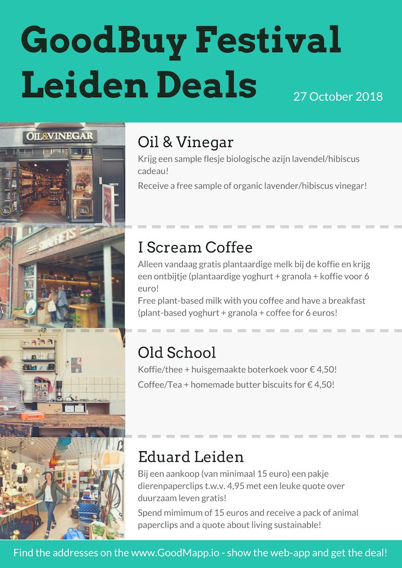 goodmapp's tweet image. Today is the day! 😍 Kom je ook op deze herfstige dag naar #Leiden? Vandaag zijn hier allemaal leuke, duurzame aanbiedingen bij mooie ondernemingen! #SocEnt #duurzaam #sustainableshopping #duurzaamwinkelen