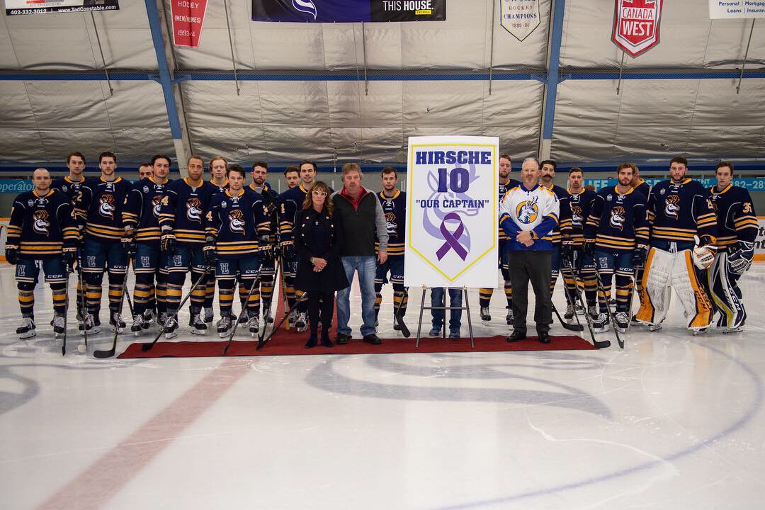 YQLSports's tweet photo. Powerful ceremony this evening at Nicholas Sheran as @UofLPronghorns retire former @HornsHockey captain Brock Hirsche's number.
•
•
•
#uleth #pronghorns #hockey #gohorns #bh10 #pronghornshockey #yql #Hockeyphotography #menshockey #lethbridge #yqlsports #mppphotography https://t.co/DeJiJYiOnX
