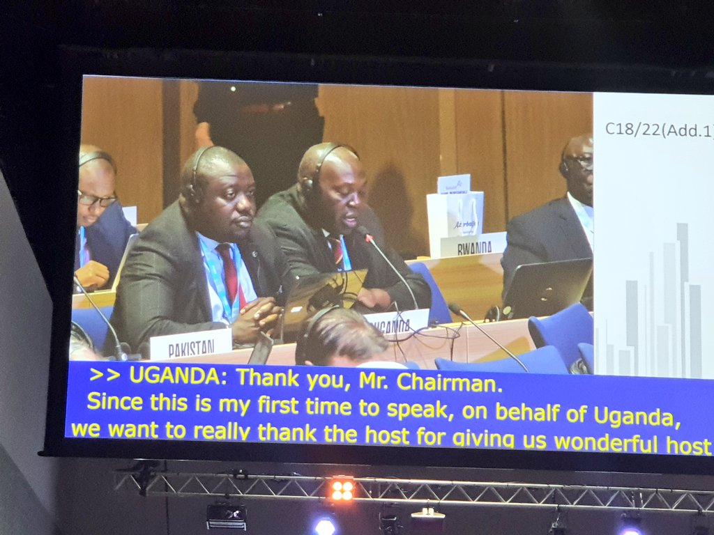 UgandaITU's tweet photo. Uganda submitting Her proposal on the establishment of an #ITU South Asian area office and technology innovation centre at the #Plenipot in Dubai 
#SimonBugaba
@UCC_ED @FrankTumwebazek @MoICT_Ug https://t.co/CP4RtdyMq8