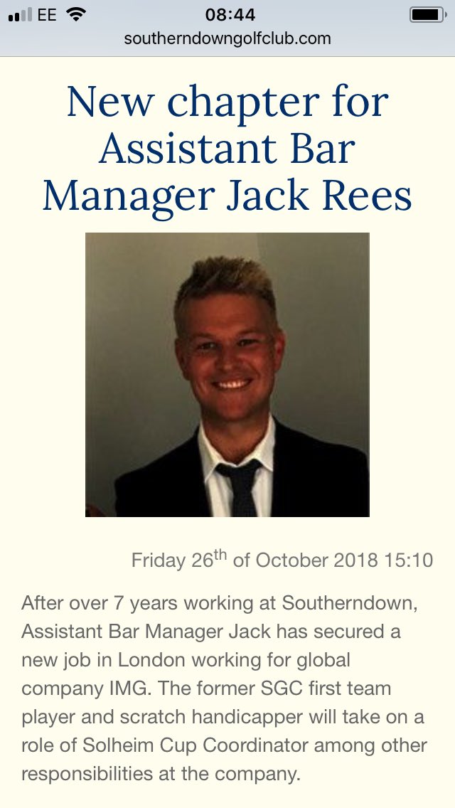 AndrewUwTsd's tweet photo. Great to see former @UWTSDsport Student Jack Rees taking a position in London with IMG where he’ll be Solheim Cup Coordinator @UWTSD @UWTSDCareers #degree #sportmanagement #career #swansea https://t.co/s5jMpN2f93