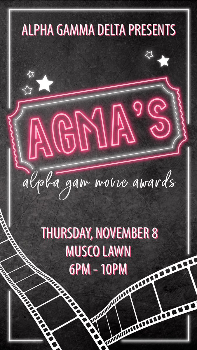 Our philanthropy event, the Alpha Gam Movie Awards is coming up on November 8 on Musco Lawn! You won’t want to miss it! Buy your tickets here: buytickets.at/alphagammadelt…