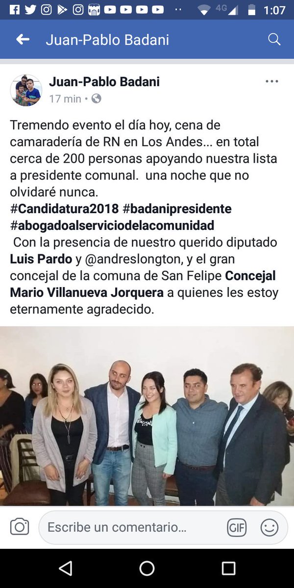 JuanPabloBadani's tweet photo. La política se hace con y para la gente, hoy @RNchile Los Andes vuelve a ser lo que nunca debió dejar de ser. Orgulloso de tremenda convocatoria #Badanipresidente https://t.co/M0ktPVIAsU