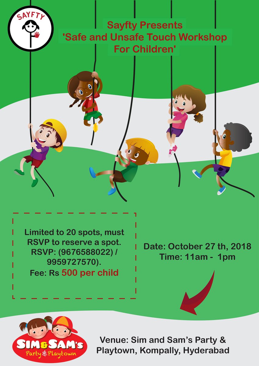 NamrataSadhvani's tweet photo. Happening an hour from now! You still have time to make it, #Hyderabad peeps. See you at #SimandSams #Kompally for @SayftyCom 's #SafeandUnsafeTouch workshop. This is something we all need to teach our children.
#RaisingAwareness 
@kapoors_s @sammysahni @Andrew007Uk @HiHyderabad https://t.co/WHMybNkuaW