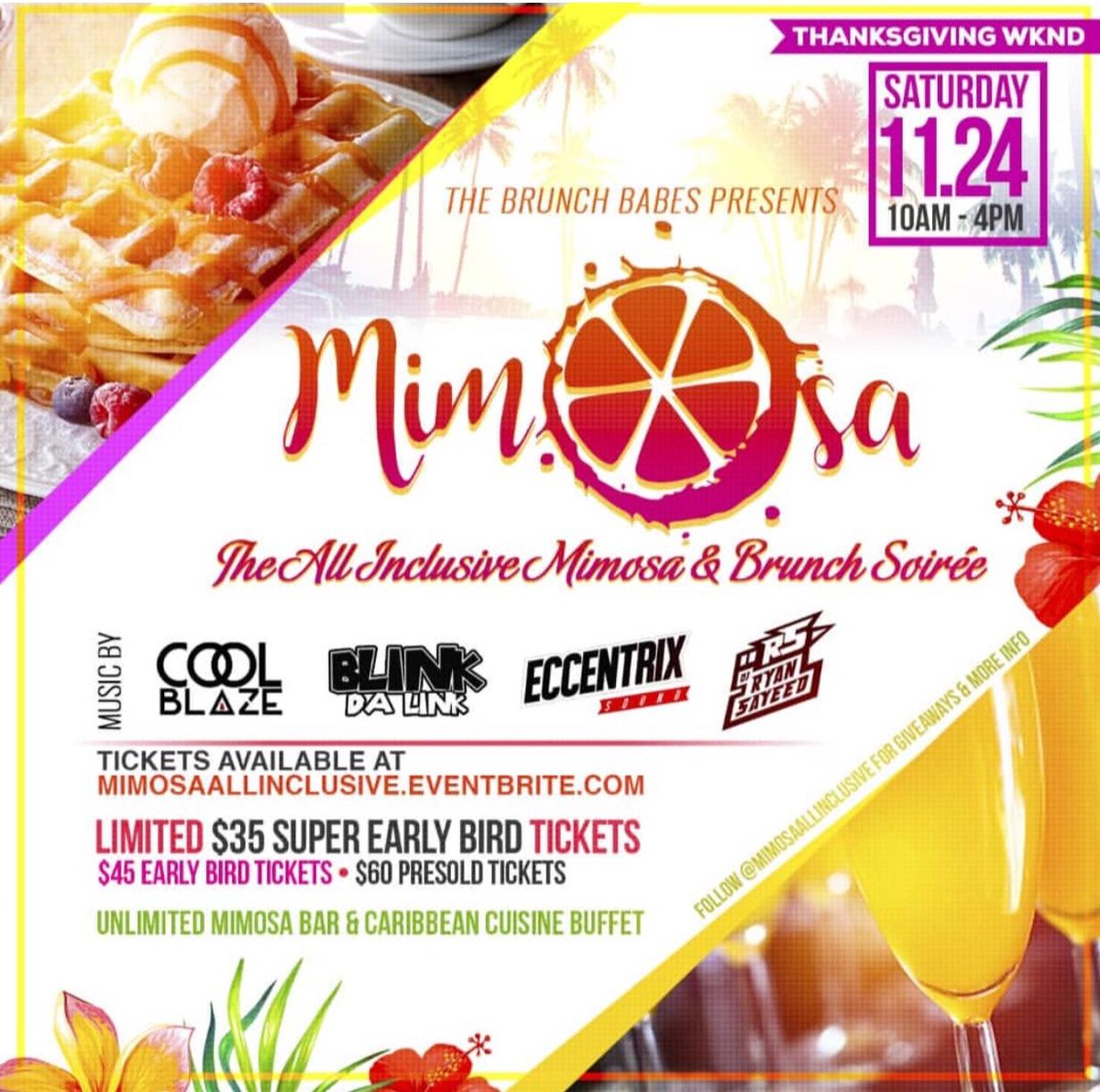 ODworldEnt's tweet photo. Nov 24th: #Mimosa The all new Inclusive Thanksgiving Brunch in South Florida is going down Sat 10am-4pm Special Unlimited Caribbean Buffet.. Limited Tickets now on sale: https://t.co/CJhEBCT4Ny #SouthFlorida #Miami #Broward #WestPalm #Brunch #ODworldEnt https://t.co/htl2dKMak3