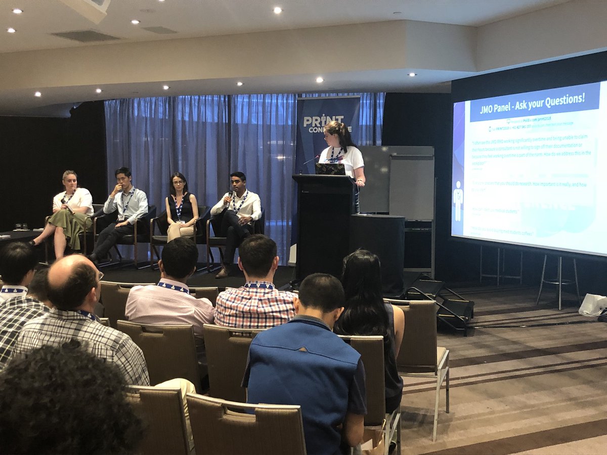 PRINTconference's tweet photo. Our JMO Panel members covering all important aspects of internship - good communication, ISBAR format for handover, consult etiquette, prioritising tasks and so much more! 
#PRINT2018 #MedEd #juniordoctors 👩🏽‍⚕️🎓👨🏽‍⚕️ https://t.co/rbnQtYMbHo