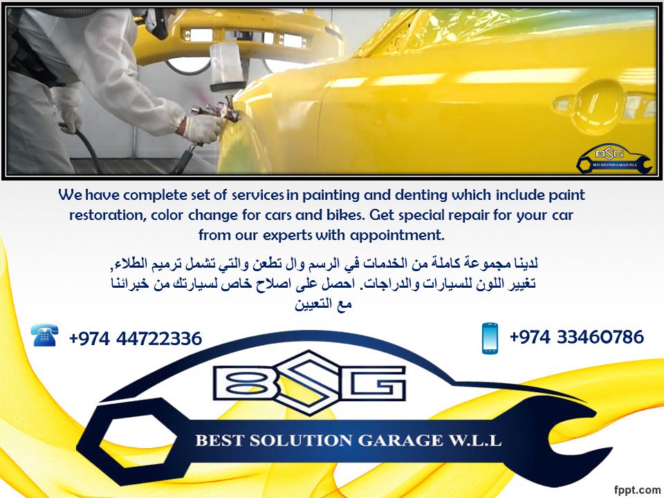 bestsolutionga1's tweet image. With Scratch Repair And Car Paint Protection At BEST SOLUTION GARAGE Auto Workshop in QATAR. For More Information On Car Spray Paint Repairs. 
مع اصلاح الصفر وحماية طلاء السيارات في افضل حل ورشة ورشة السيارات في قطر. للحصول على مزيد من المعلومات عن اصلاح طلاء السيارات. اتصل