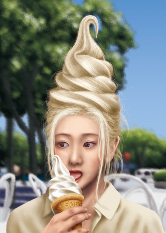 Uzivatel 柳 貞次郎 Na Twitteru 題 ソフトクリームヘア デジタル Photoshop で制作 人生とは アイスクリーム コーンのようなものだ いつか舐める時が来る シュールイラスト ヘアスタイル 金髪 ソフトクリーム