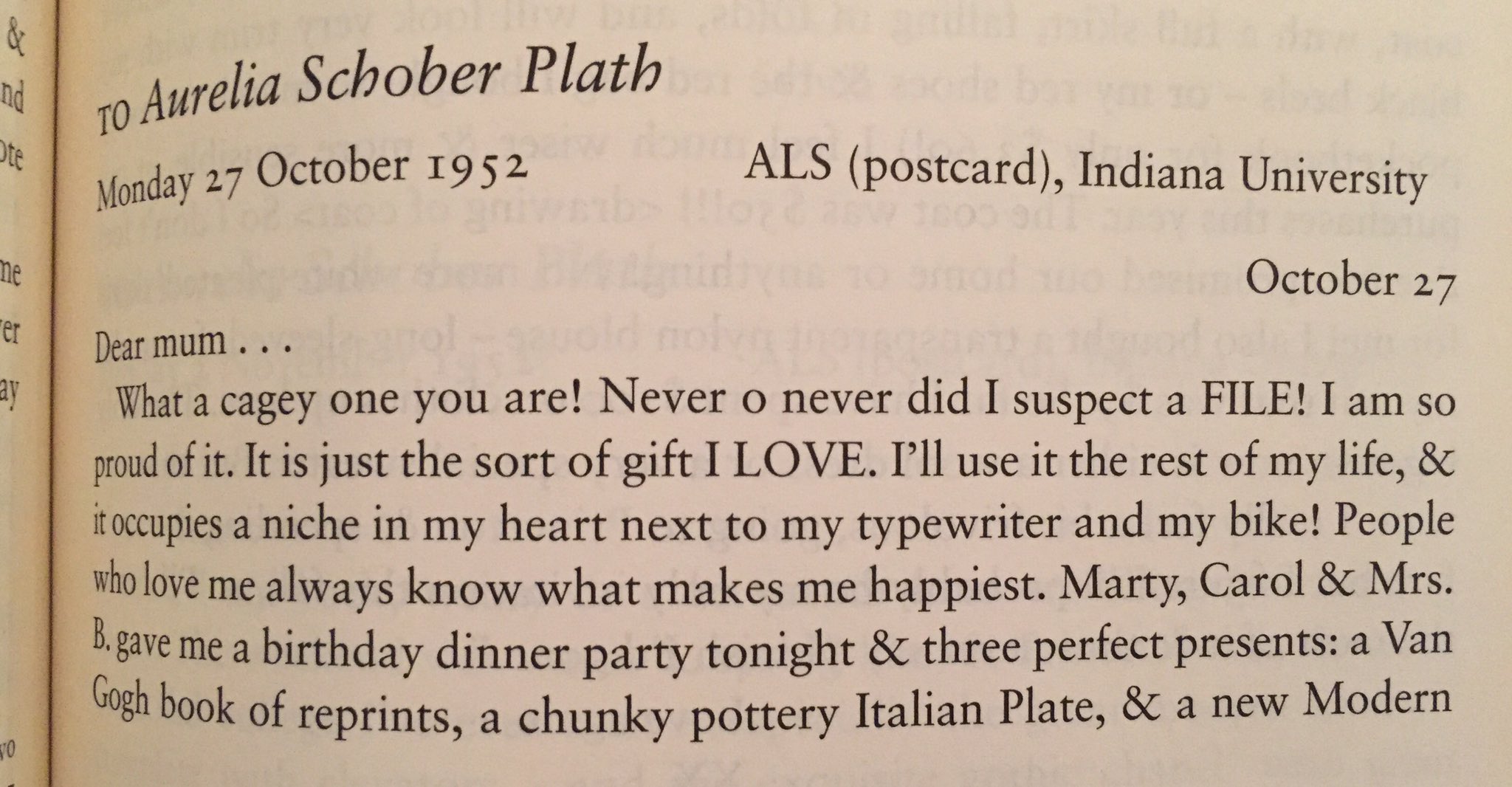 Happy birthday, Sylvia Plath! Hope all your gifts bring as much as joy as did that FILE! 