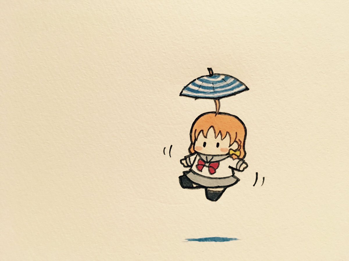 takami chika 1girl school uniform solo orange hair ahoge chibi umbrella  illustration images