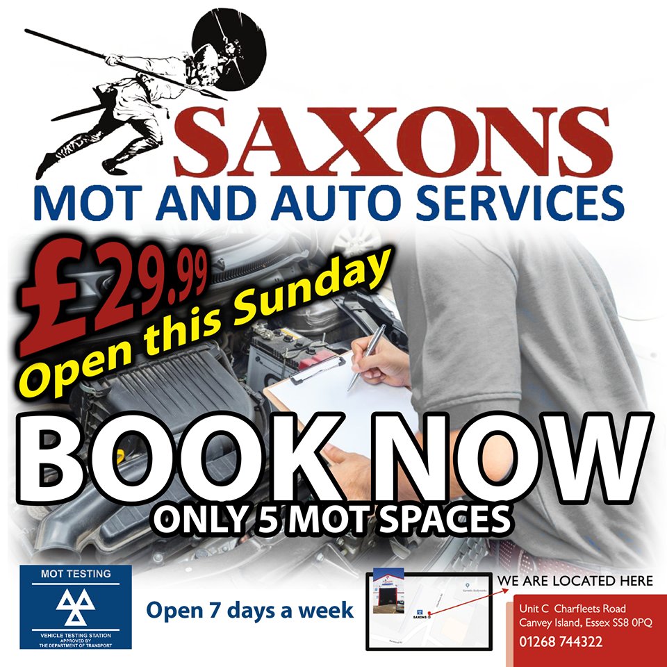 SaxonsAuto's tweet image. #canveyisland #MOT #Benfleet #Hadleigh
Call us on 01268 744 322 to book your next MOT