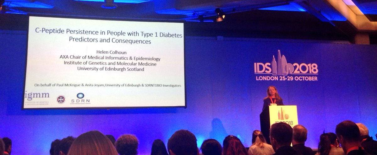 ADDRESS_T1DRes's tweet photo. Looking forward to the next series of Big Data talks. Starting with Helen Colhoun talking about C-peptide in a large population of samples of #T1D from the Scottish Diabetes Research Network Type 1 Bioresource #IDS2018 https://t.co/IvVShs7KHC