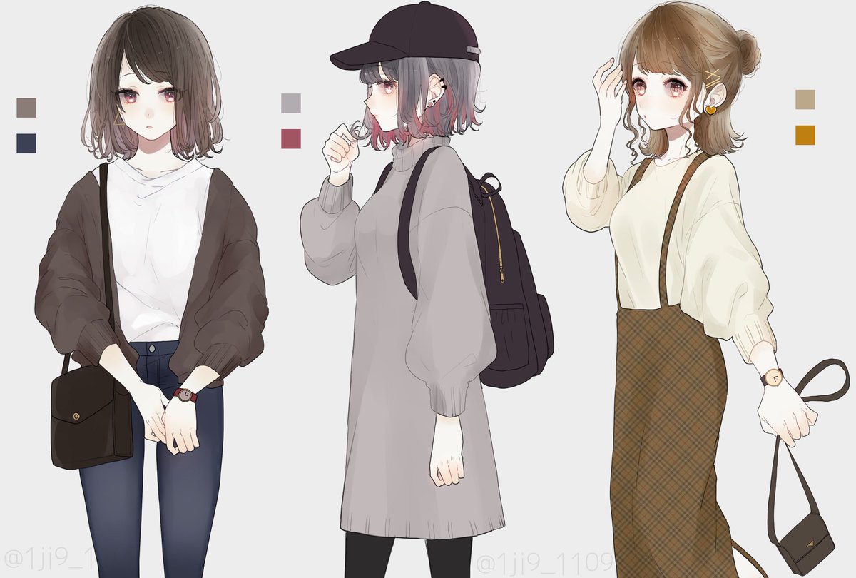 秋服 ニット 女の子 いちじくのイラスト