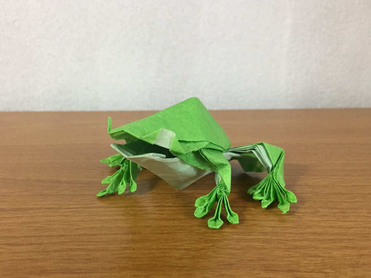 かのこや カエル 創作 かのこや 不切正方形一枚折り 立体的で可愛いカエルを目指しました 折り紙 折り紙作品 カエル