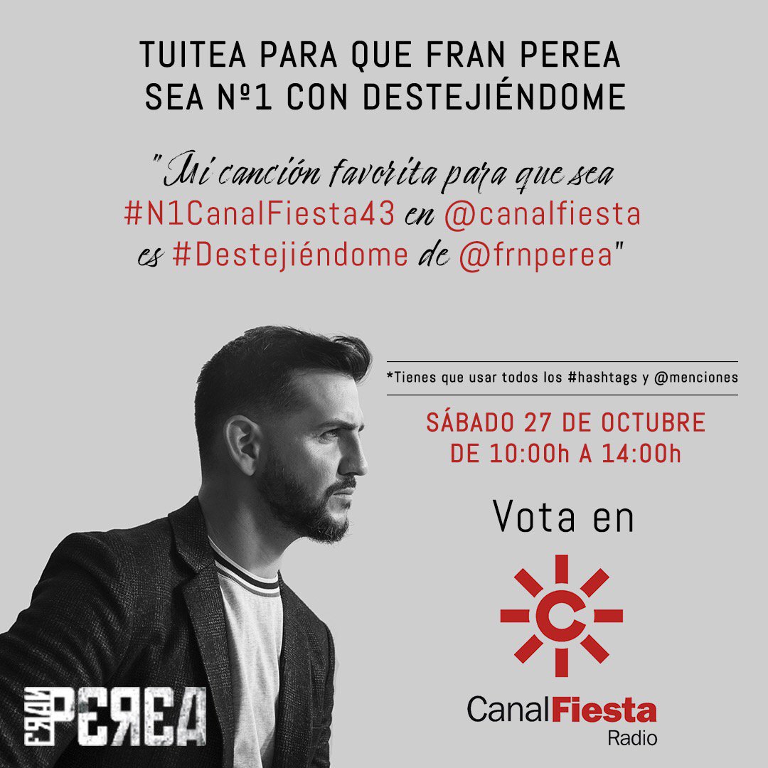 Viriky_67's tweet photo. @Conchizgza @frnperea Mi canción favorita para que sea #N1CanalFiesta43 es #Destejiéndome de @frnperea https://t.co/ByWp8JdtHf
